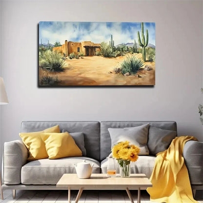 Small House In The Desert Wall Art Canvas Office Home Room Framed 120x60cm