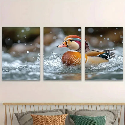 3pcs Mandarin Duck Bird Lovers Decor  Wall Art Set Canvas Framed 60x90cm - High Quality Print 100% Australian Made Wall Canvas Ready to Hang - Bella Home Decor