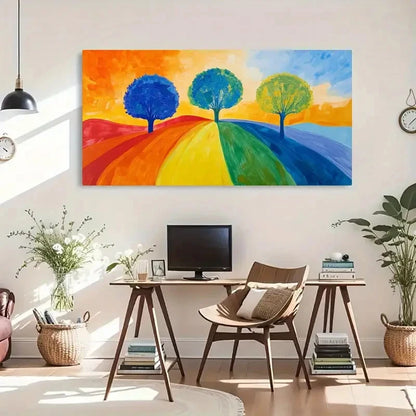 Vibrant Tree Landscape Colorful Wall Art Canvas Office Home Room Framed 120x60cm - Bella Home Decor