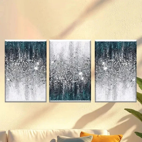 3pcs White and Blue Wallpaper with Silver Glitter Wall Art Canvas Unframed – High Quality Print 100% Australian Made Wall Canvas