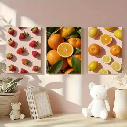 3pcs Strawberry, Orange, Lemon Deco Wall Art Canvas Unframed - High Quality Print 100% Australian Made Wall Canvas