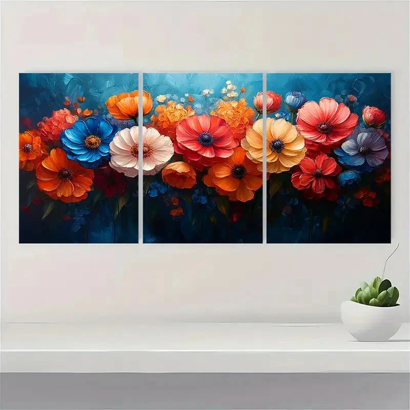 3pcs Flower Bouquet Art Colorful Floral  AD  Wall Art Set Canvas Framed 60x90cm - High Quality Print 100% Australian Made Wall Canvas Ready to Hang - Bella Home Decor