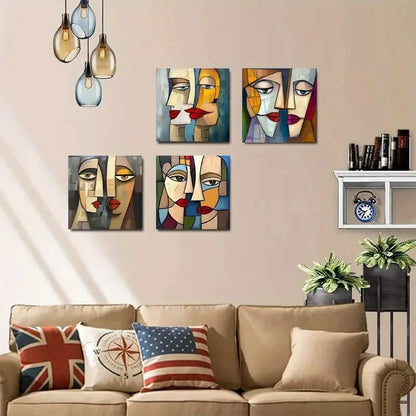 4pcs Cubist Face Wall Art Canvas Framed
