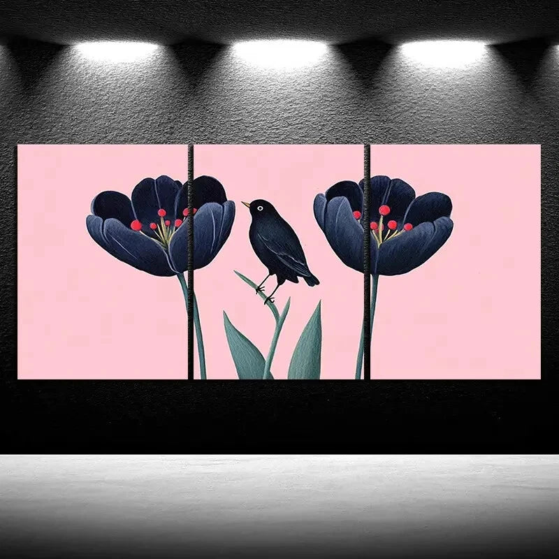 3pcs Birds and Plants Green Leaves Metal Print Ready to Hang Art - Bella Home Decor