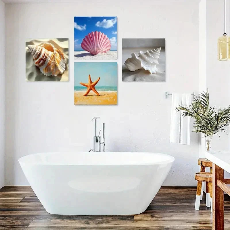 4pcs Shadows Square Wall Art, Sandy Beach  Wall Art Canvas Framed