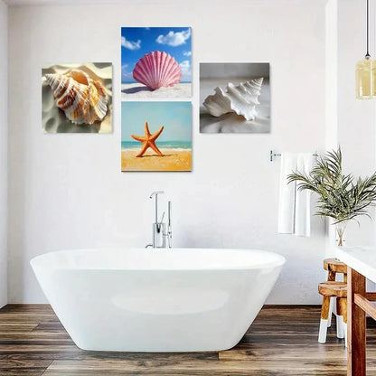 4pcs Shadows Square Wall Art, Sandy Beach  Wall Art Canvas Framed