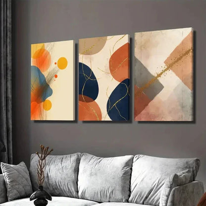 3pcs Abstract Geometric Vibrant Modern Art Set Canvas Unframed - High Quality Print 100% Australian Made Wall Canvas - Bella Home Decor