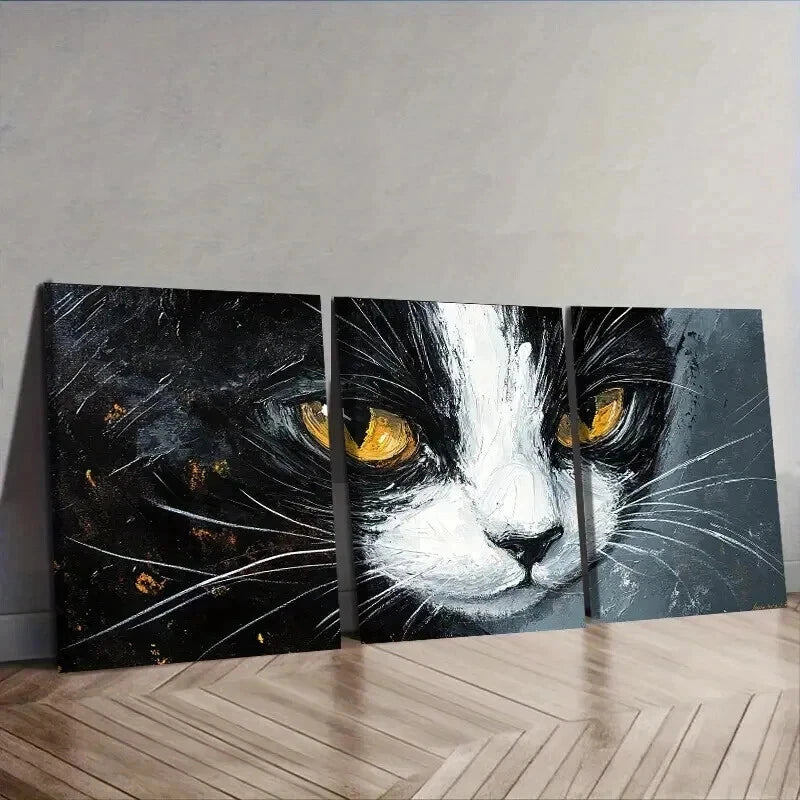 3pcs Black And White Tuxedo Cat Decor Wall Art Set Canvas Framed 60x90cm - High Quality Print 100% Australian Made Wall Canvas Ready to Hang - Bella Home Decor