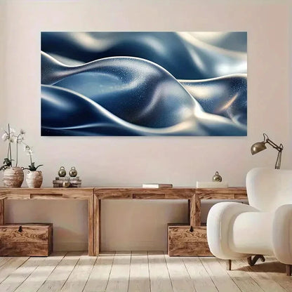Modern Flowing Metallic Blue Wall Art Canvas Office Home Room Framed 120x60cm