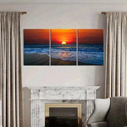 3pcs Seaside Sunset Beach Scene Nature Wall Art Set Canvas Framed 60x90cm - High Quality Print 100% Australian Made Wall Canvas Ready to Hang
