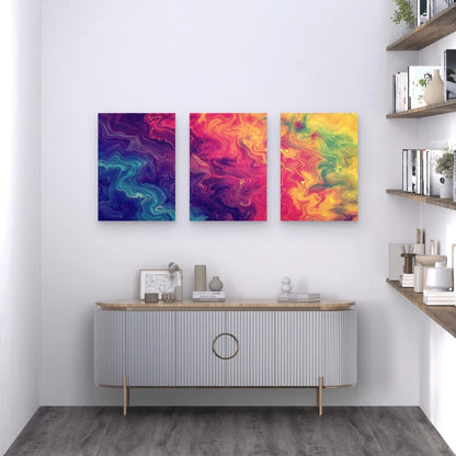 3pcs Line Art With Colorful Lines Patterns Metal Print Ready to Hang Art