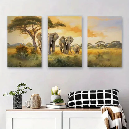 3pcs Majestic Elephants Nature Wildlife Wall Art Canvas Unframed - High Quality Print 100% Australian Made Wall Canvas