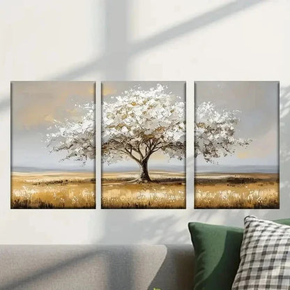 3pcs Abstract Painting of a Tree in a Field Wall Art Canvas Unframed - High Quality Print 100% Australian Made Wall Canvas - Bella Home Decor