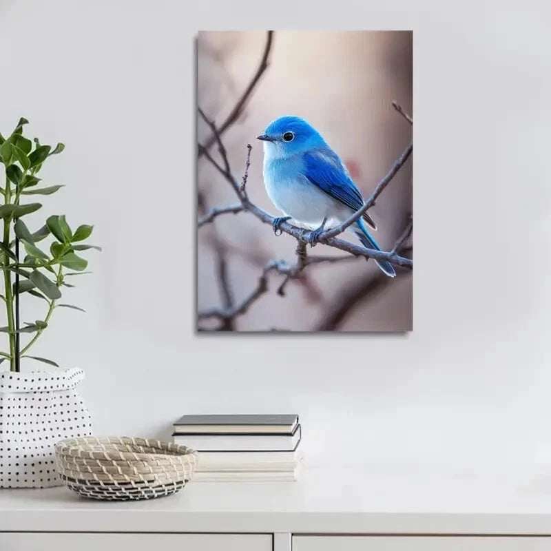 Beautiful Modern Blue Bird Painting  40x60cm Metal Print Ready to Hang - Bella Home Decor