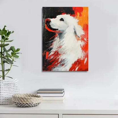 Beautiful Modern Abstract White Dog Painting 40x60cm Metal Print Ready to Hang - Bella Home Decor