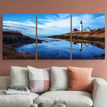 3pcs Lighthouse & Shoreline Nature Décor Perfect Wall Art Canvas Unframed – High Quality Print 100% Australian Made Wall Canvas