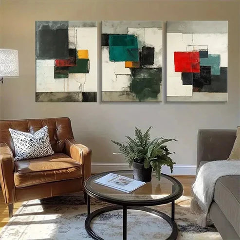 3pcs Abstract Geometric Color Splashes Blocks Wall Art Canvas Unframed - High Quality Print 100% Australian Made Wall Canvas - Bella Home Decor