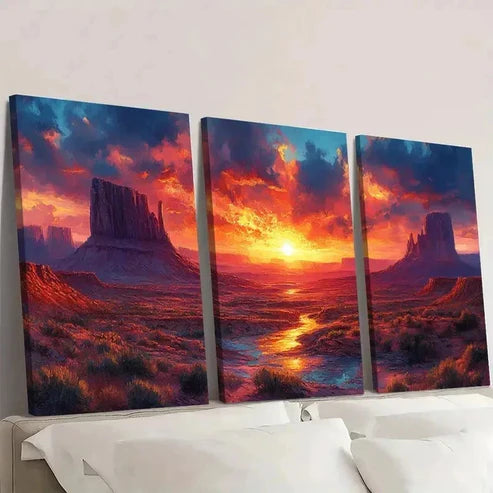 3pcs Bold Wild West Nature Mountain  Wall Art Canvas Unframed - High Quality Print 100% Australian Made Wall Canvas - Bella Home Decor