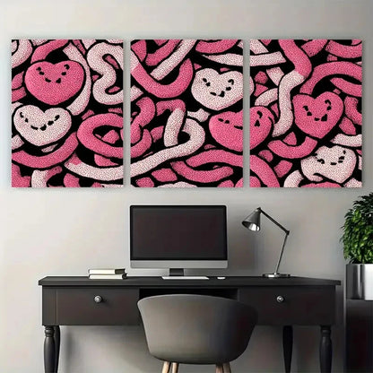 3pcs Retro Pink Heart & Snake Trendy Prefect Wall Art Set Canvas Framed 40x60cm - High Quality Print 100% Australian Made Wall Canvas Ready to Hang