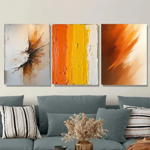 3pcs Abstract Vibrant Orange, Yellow & White Canvas Unframed - High Quality Print 100% Australian Made Wall Canvas - Bella Home Decor