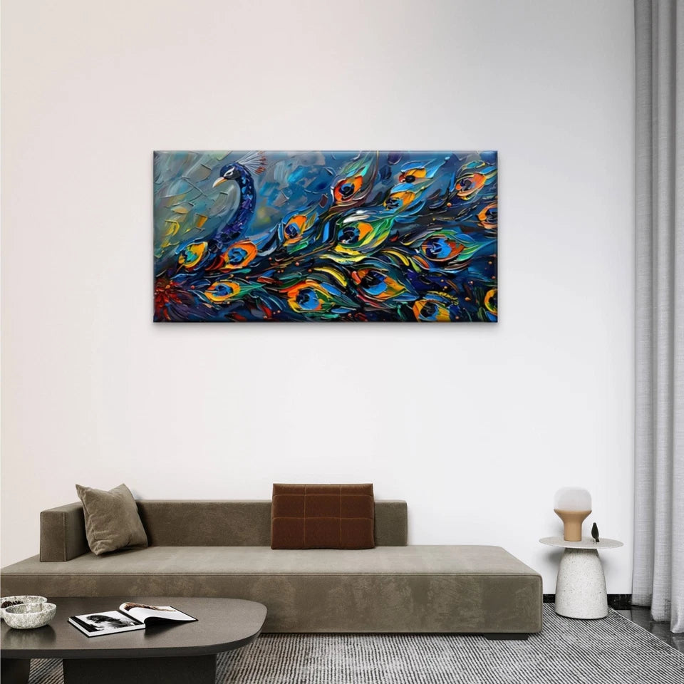 Peacock Colorful Feathers Wall Art Canvas Office Home Room Framed 120x60cm