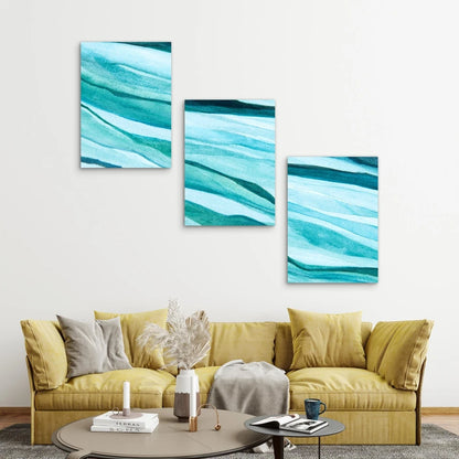 3pcs Blue Watercolor Abstract Style Metal Print Ready to Hang Art