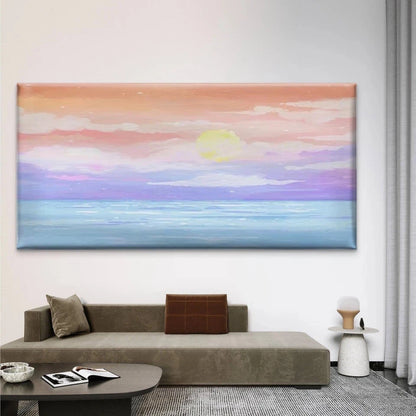 Pastel Sunset Sea & Sky Wall Art Canvas Office Home Room Framed 120x60cm