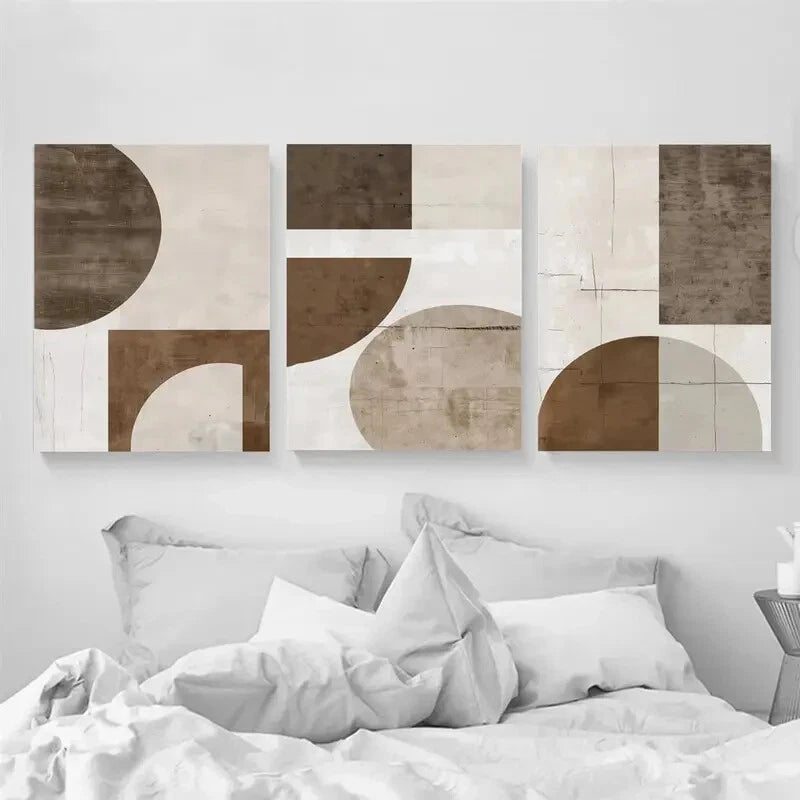 3pcs Beige & Black Geometric Abstract Perfect Wall Art Set Canvas Framed 40x60cm - High Quality Print 100% Australian Made Wall Canvas Ready to Hang - Bella Home Decor
