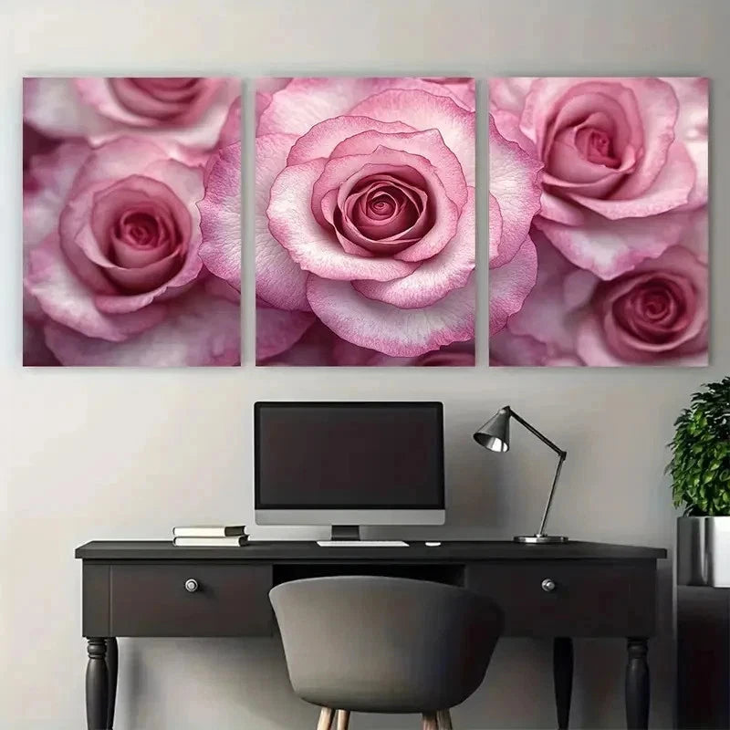 3pcs Pink Pastel Roses Canvas i  Wall Art Set Canvas Framed 40x60cm - High Quality Print 100% Australian Made Wall Canvas Ready to Hang - Bella Home Decor