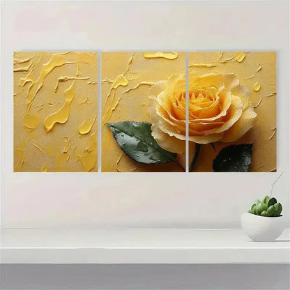 3pcs Yellow Rose Flower Art RT Wall Art Set Canvas Unframed - High Quality Print 100% Australian Made Wall Canvas - Bella Home Decor