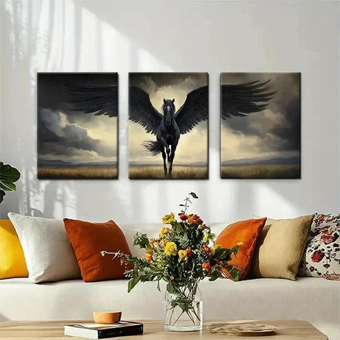3pcs Fantasy Mythical Winged Horse Soaring Art Set Canvas Unframed - High Quality Print 100% Australian Made Wall Canvas
