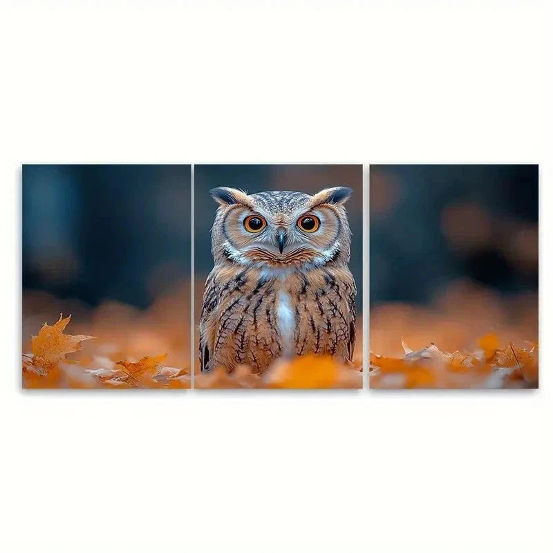 3pcs Cute Owl in Autumn Leaves RI  Wall Art Set Canvas1 Framed 40x60cm - High Quality Print 100% Australian Made Wall Canvas Ready to Hang - Bella Home Decor