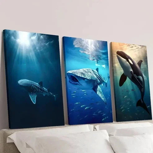 3pcs Marine Life Whales Photography  Wall Art Set Canvas Unframed - High Quality Print 100% Australian Made Wall Canvas
