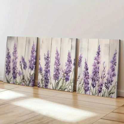 3pcs Purple Blooms Tranquil Lavender Field Wall Art Set Canvas Framed 40x60cm - High Quality Print 100% Australian Made Wall Canvas Ready to Hang - Bella Home Decor