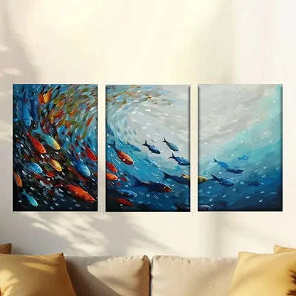 3pcs Abstract Depiction Vibrant Fish in Ocean Wall Art Set Canvas Framed 50x70cm - High Quality Print 100% Australian Made Wall Canvas Ready to Hang - Bella Home Decor