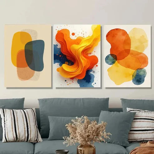 3pcs Modern Abstract Colorful Geometric Orange Wall Art Set Canvas Unframed - High Quality Print 100% Australian Made Wall Canvas