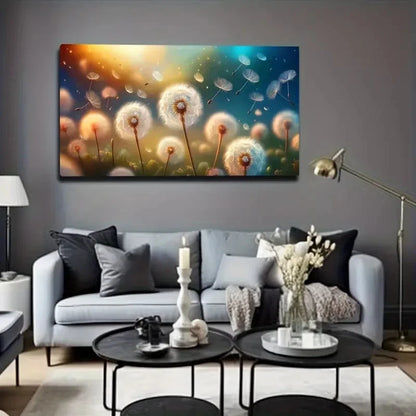 White Dandelions Flying Wall Art Canvas Office Home Room Framed 120x60cm
