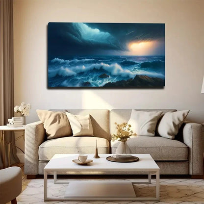 Island Waves Decoration Wall Art Canvas Office Home Room Framed 120x60cm