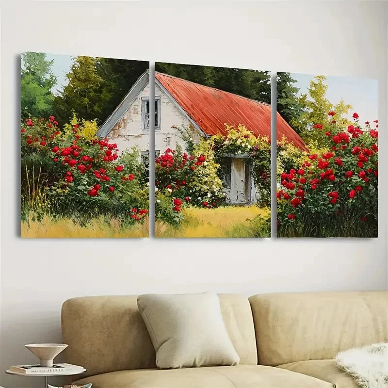 3pcs Rustic Cottage and Farmhouse Wall Art Set Canvas Framed 50x70cm - High Quality Print 100% Australian Made Wall Canvas Ready to Hang