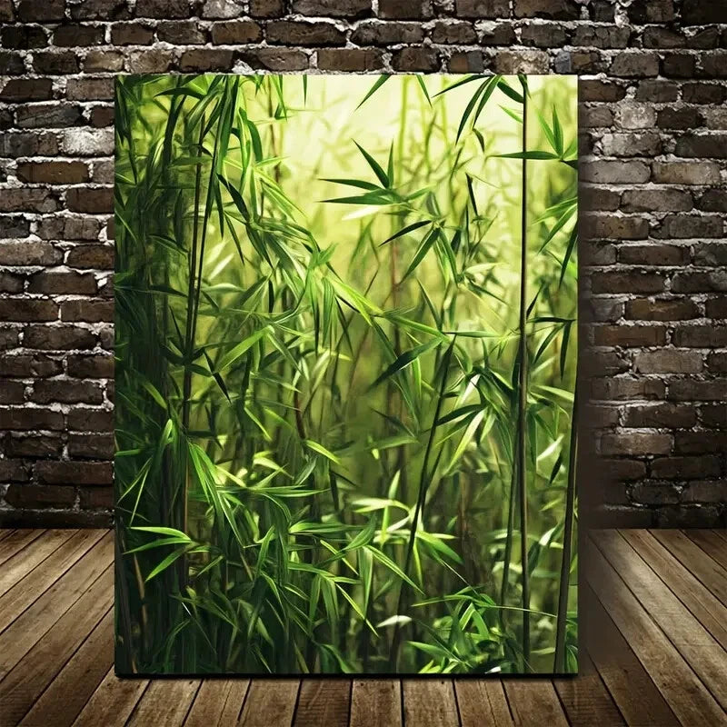 Emerald Green Bamboo Grass Meadow Painting 40x60cm Metal Print Ready to Hang - Bella Home Decor