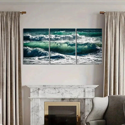 3pcs Ocean Spectacular Waves Modern Wall Art Set Canvas Framed 50x70cm - High Quality Print 100% Australian Made Wall Canvas Ready to Hang