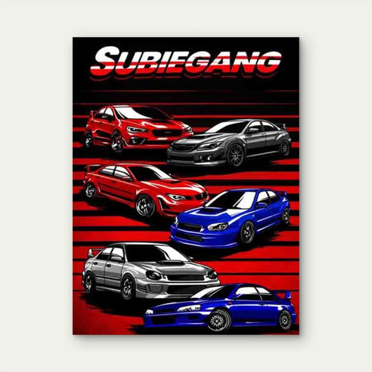 Subie Gang Cars 60x90cm Metal Print Ready to Hang