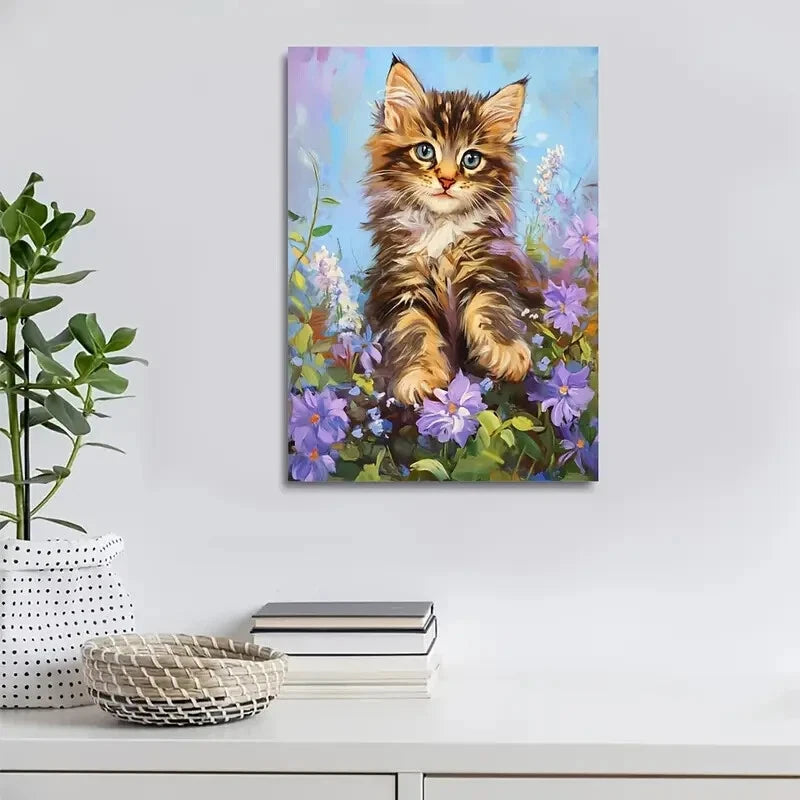 Flowers And Plants Cute Maine Coon Kitten 40x60cm Metal Print Ready to Hang