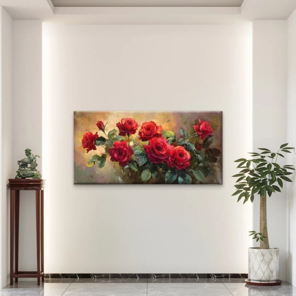 Classic Romantic Red Roses Wall Art Canvas Office Home Room Framed 120x60cm