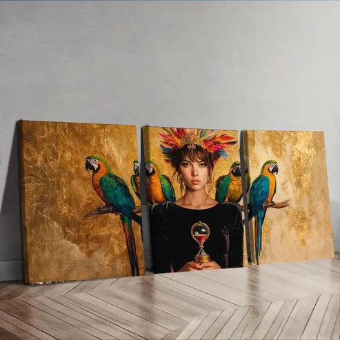 3pcs The Queen and the Parrots Perfect Colorful Wall Art Set Canvas Unframed - High Quality Print 100% Australian Made Wall Canvas