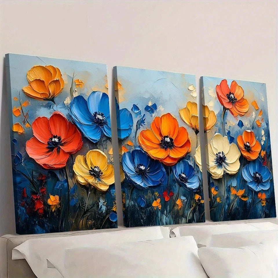 3pcs Vibrant Floral Modern Abstract Wall Art Set Canvas Framed 60x90cm - High Quality Print 100% Australian Made Wall Canvas Ready to Hang - Bella Home Decor