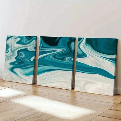 3pcs Blue Green Fluid Gradient Line Wall Art Set Canvas Framed 40x60cm - High Quality Print 100% Australian Made Wall Canvas Ready to Hang - Bella Home Decor