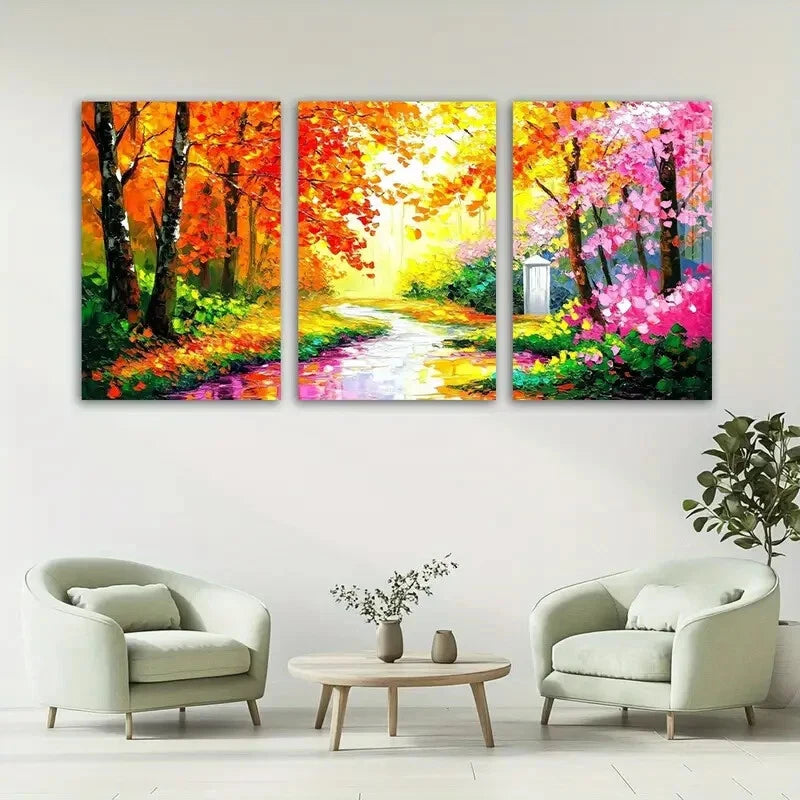 3pcs Modern Vivid Fall Foliage Metal Print Ready to Hang Art - Bella Home Decor