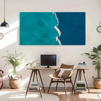 Blue Ocean Aerial View Perfect Wall Art Canvas Office Home Room Framed 120x60cm