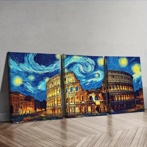3pcs Starry Night Colosseum Colorful Perfect Wall Art Set Canvas Unframed - High Quality Print 100% Australian Made Wall Canvas